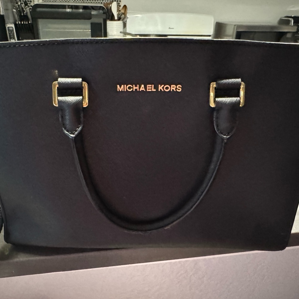 Michael Kors Black Satchel with Gold Accents